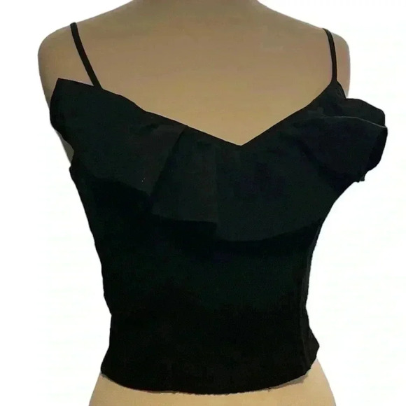 Guess, Ruffled, Black, Smock Tank With Adjustable Straps, Size Medium, Pre Loved - Picture 2 of 10